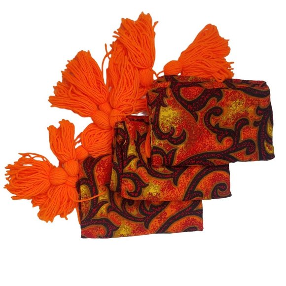 Vintage 70s Handmade Pillow Shams Set of 3 Orange Red Swirl Tassel Standard Size - Picture 7 of 16